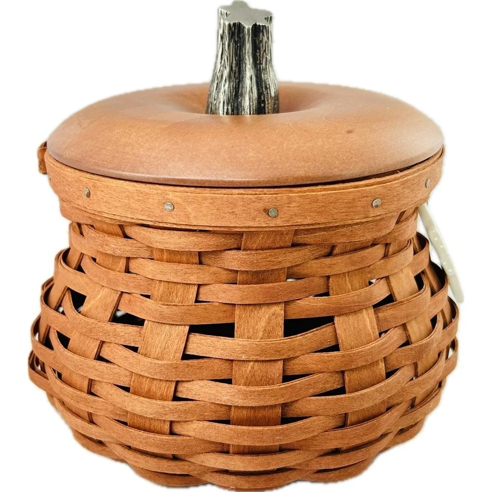 Longaberger Small CINNAMON FALL GOURD Basket w/ Lid Liner Tie-on Protector Flyer